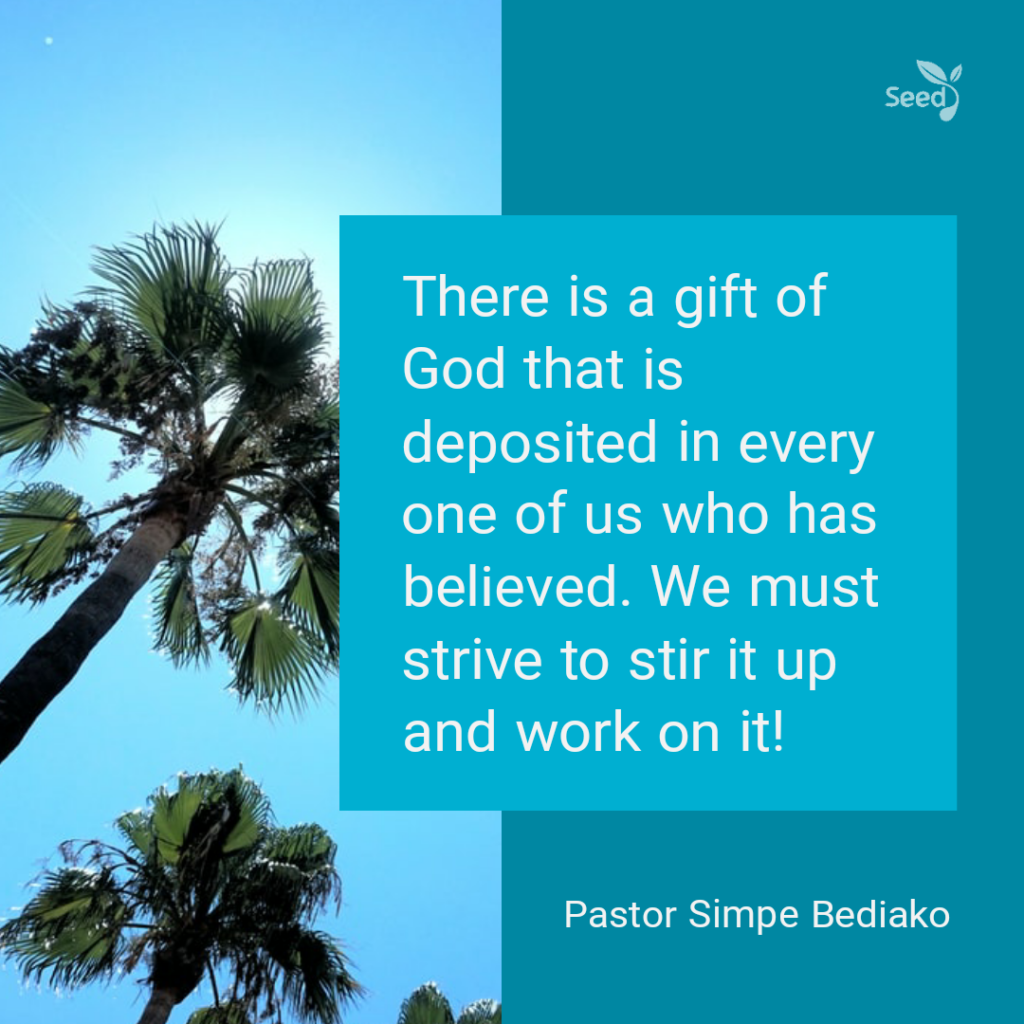 Stir Up the Gift of God in You – Seed for Today There is a gift of God that is deposited in every one of us who has believed. We must strive to stir it up and work on it!